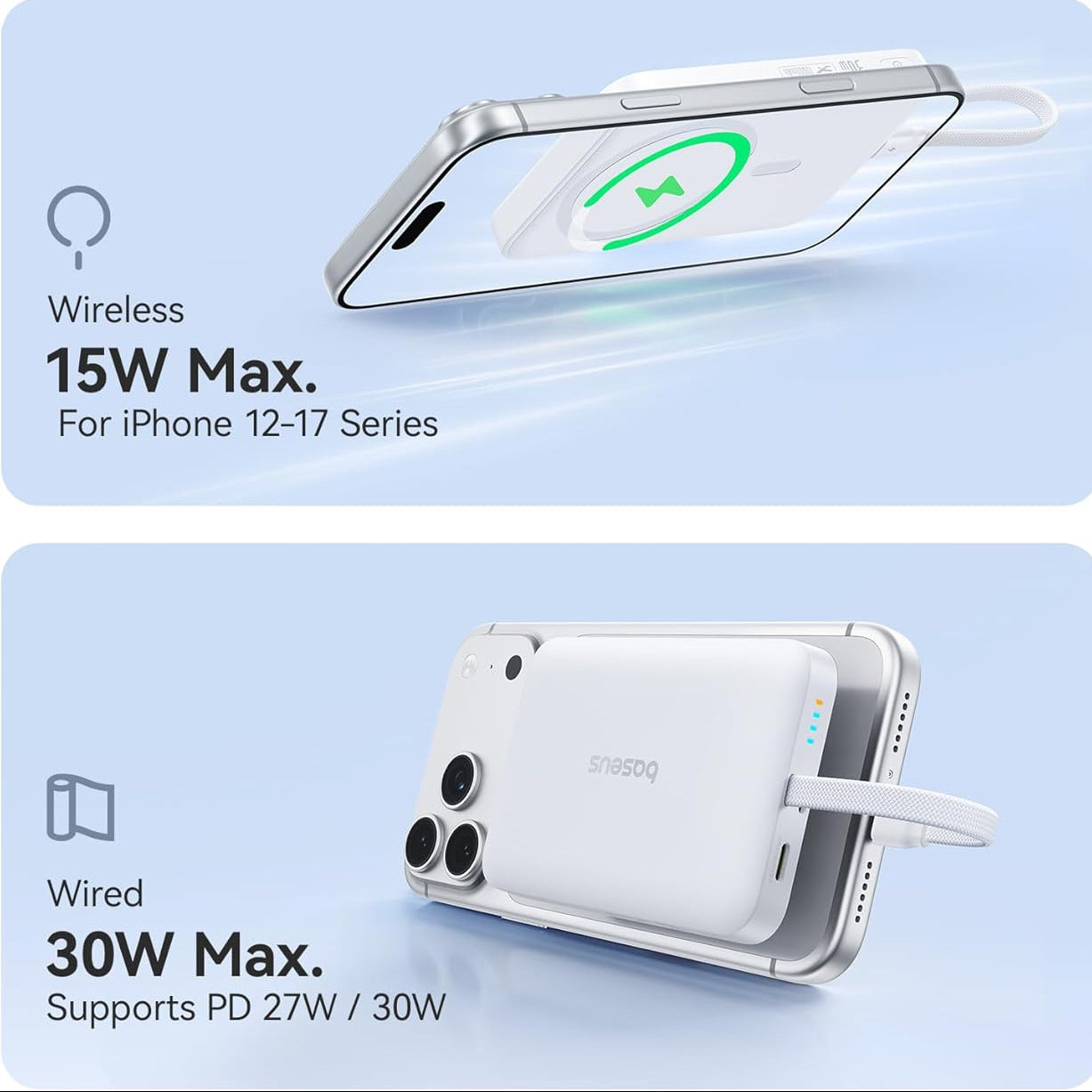 10000 mAh Baseus Magnetic 2 in 1 Power Bank with Built-in Type C Cable