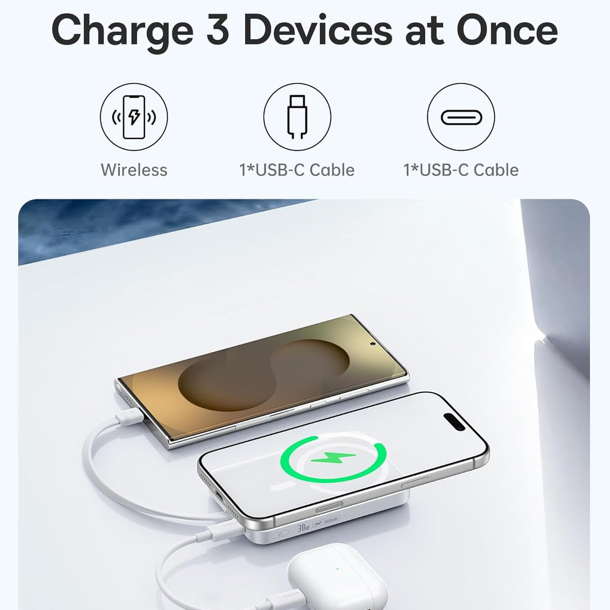 10000 mAh Baseus Magnetic 2 in 1 Power Bank with Built-in Type C Cable