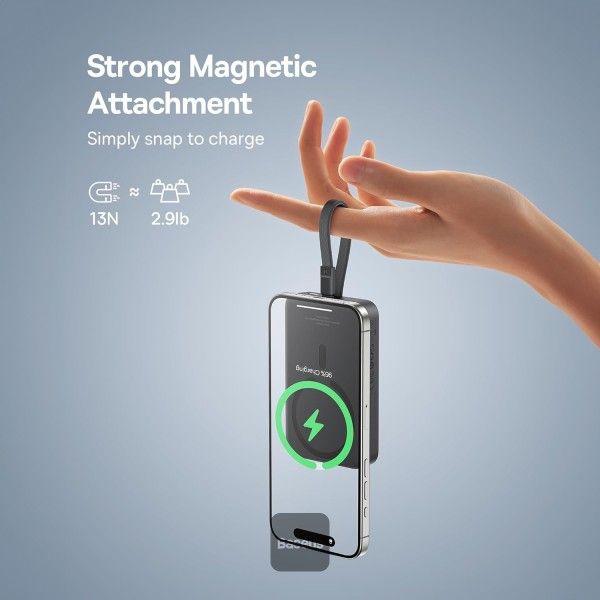 10000 mAh Baseus Magnetic 2 in 1 Power Bank with Built-in Type C Cable