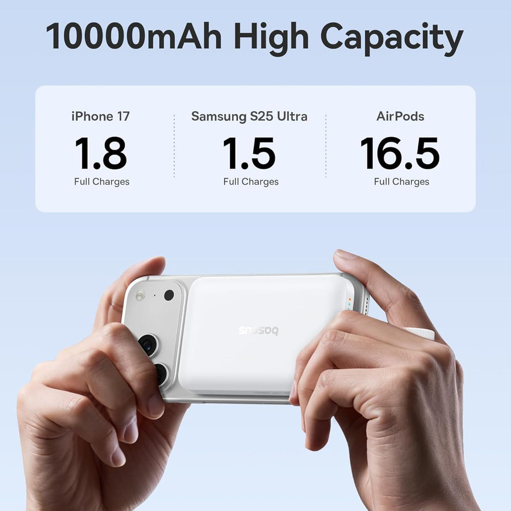 10000 mAh Baseus Magnetic 2 in 1 Power Bank with Built-in Type C Cable