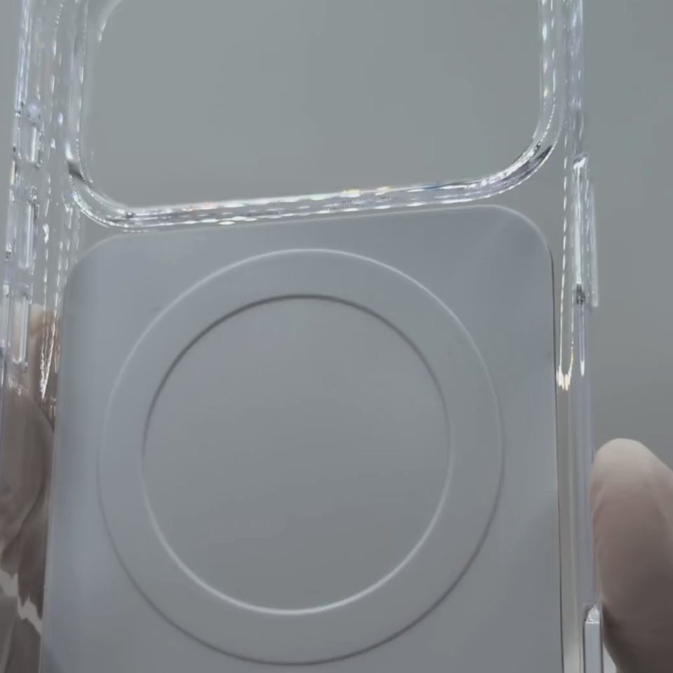 A clear protective iphone 18  case with a raised camera bar, shown on a white smartphone against a plain white background